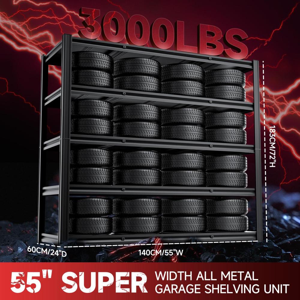 55"W Heavy Duty Garage Steel Shelving 3000LBS 5-Tier Storage Rack 55"W x 24"D x 72"H