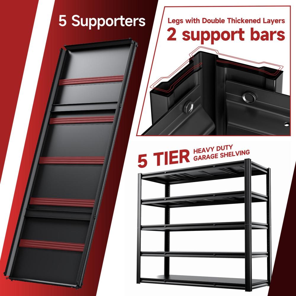55"W Heavy Duty Garage Steel Shelving 3000LBS 5-Tier Storage Rack 55"W x 24"D x 72"H