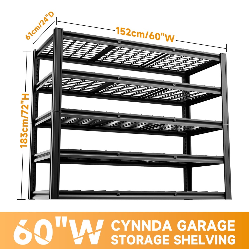 60"W 5-Tier Heavy Duty Garage Rack 3000LBS Storage Shelf 60"W x 24"D x 72"H