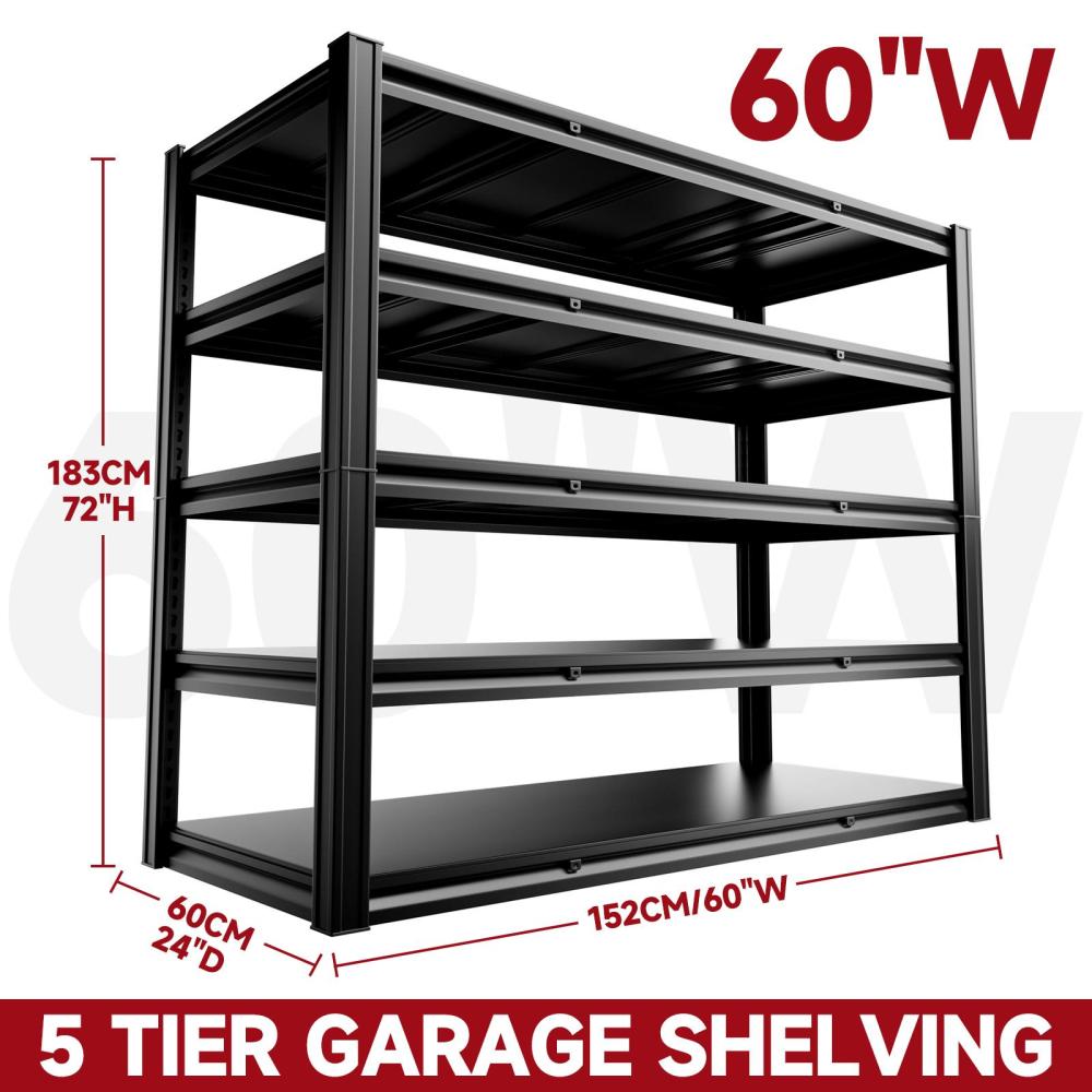60"W Garage Shelving 3000LBS 5-Tier Heavy Duty Adjustable Rack 60"W x 24"D x 72"H