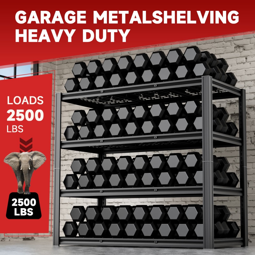 60"W 4-Tier Garage Storage Shelving 2500LBS Adjustable Rack 60"W x 24"D x 60"H