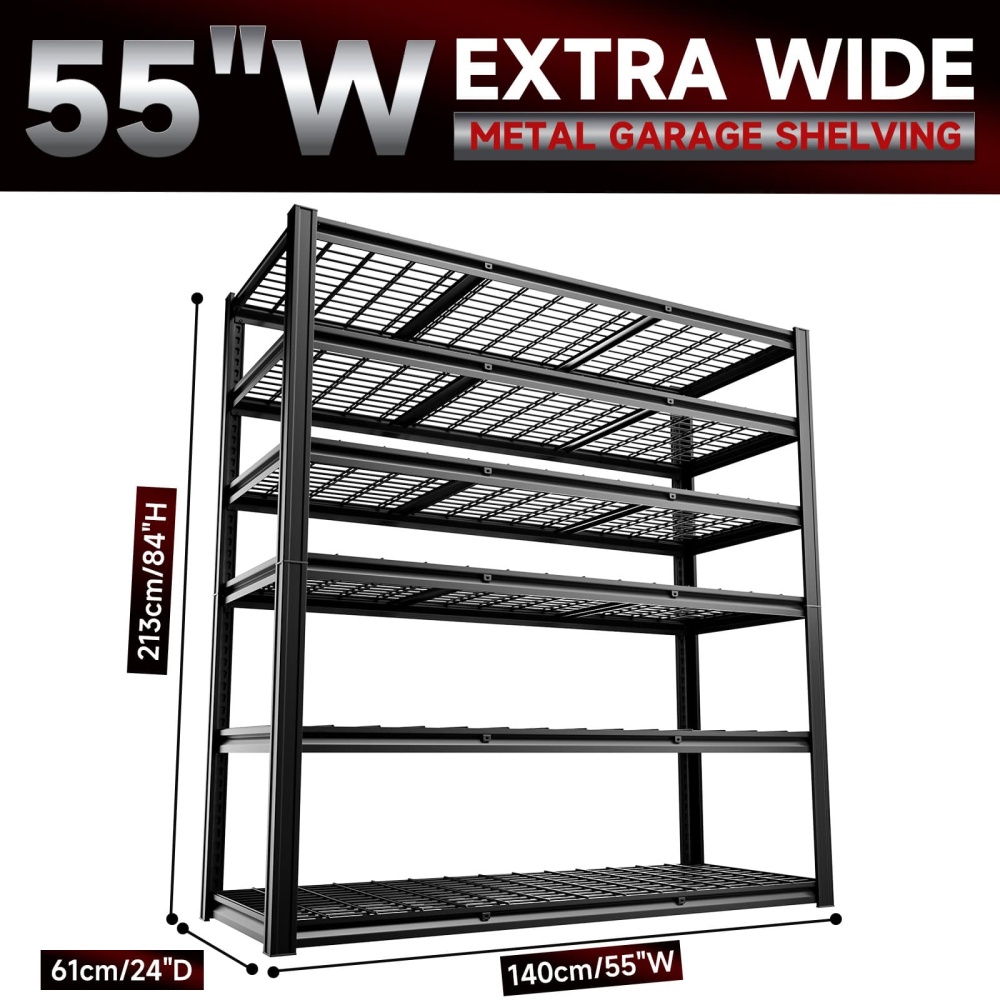55"W 6-Tier Heavy Duty Garage Rack 3500LBS Wire Shelving 55"W x 24"D x 84"H