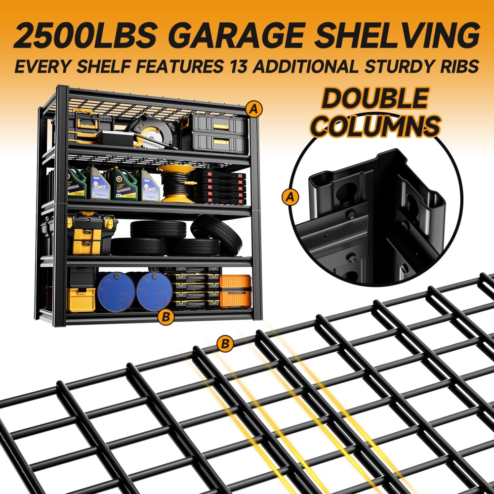 48"W 5-Tier Garage Storage Rack 2500LBS Shelving Unit 48"W x 17.7"D x 72"H