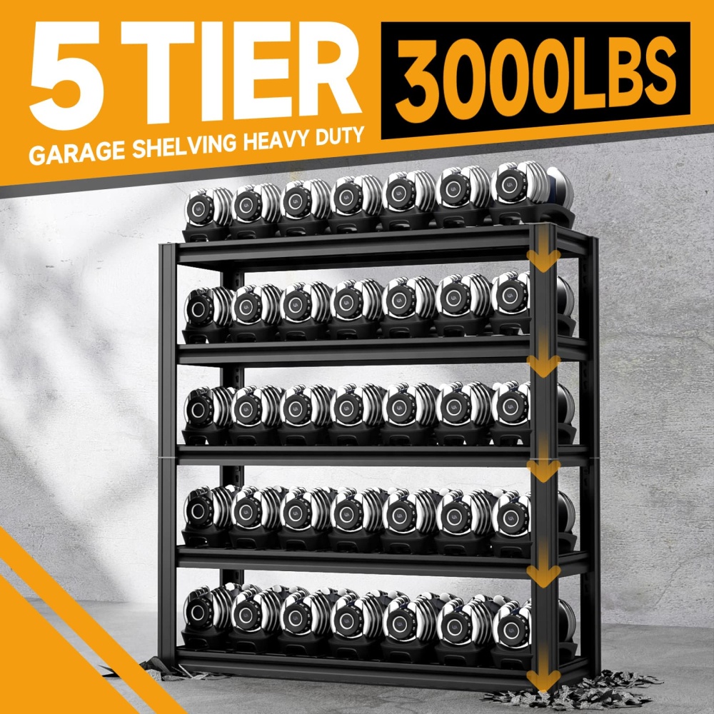 48"W 5-Tier Heavy Duty Garage Rack 3000LBS Storage Shelf 48"W x 15.7"D x 72"H