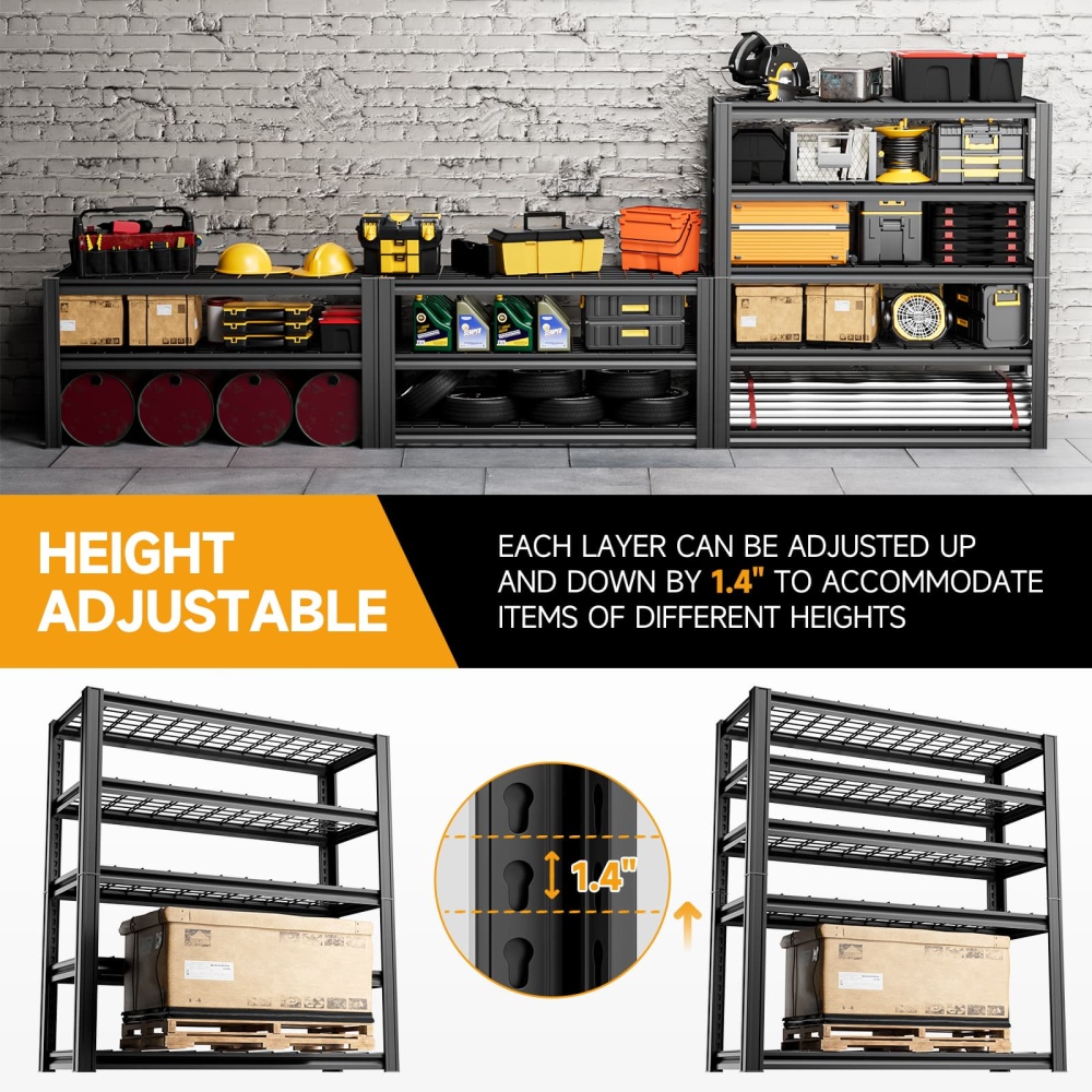 48"W 5-Tier Heavy Duty Garage Rack 3000LBS Storage Shelf 48"W x 15.7"D x 72"H