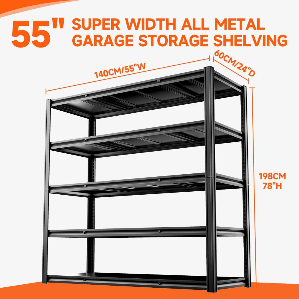 55"W 5-Tier Garage Storage Shelves Adjustable Heavy Duty Rack 3000LBS 55"W x 24"D x 78"H