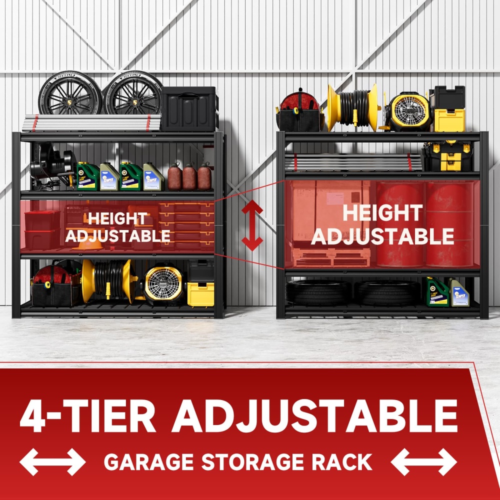 60"W 4-Tier Garage Storage Shelving 2500LBS Adjustable Rack 60"W x 24"D x 60"H
