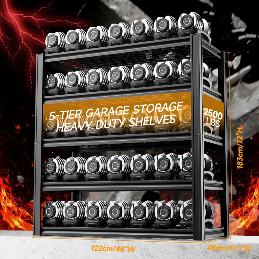 48"W 5-Tier Garage Storage Rack 2500LBS Shelving Unit 48"W x 17.7"D x 72"H