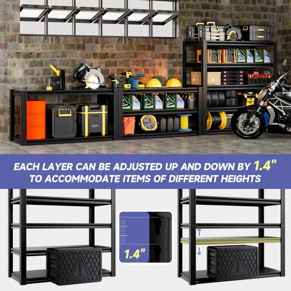 48"W Garage Steel Rack 2500LBS 5-Tier Adjustable Shelving 48"W x 18"D x 72"H