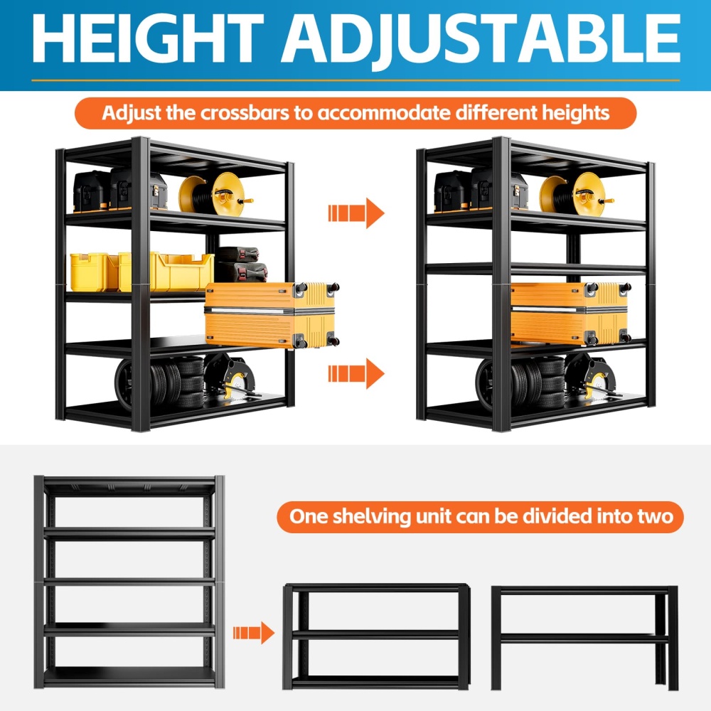 40"W Garage Shelving 2020LBS 5-Tier Adjustable Steel Shelves 40"W x 18"D x 72"H