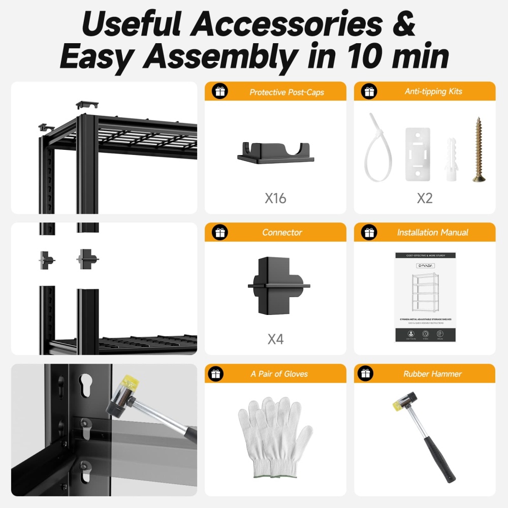 48"W 5-Tier Heavy Duty Garage Rack 3000LBS Storage Shelf 48"W x 15.7"D x 72"H