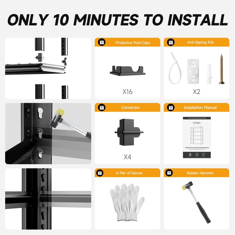 48"W 5-Tier Garage Storage Rack 2500LBS Shelving Unit 48"W x 17.7"D x 72"H