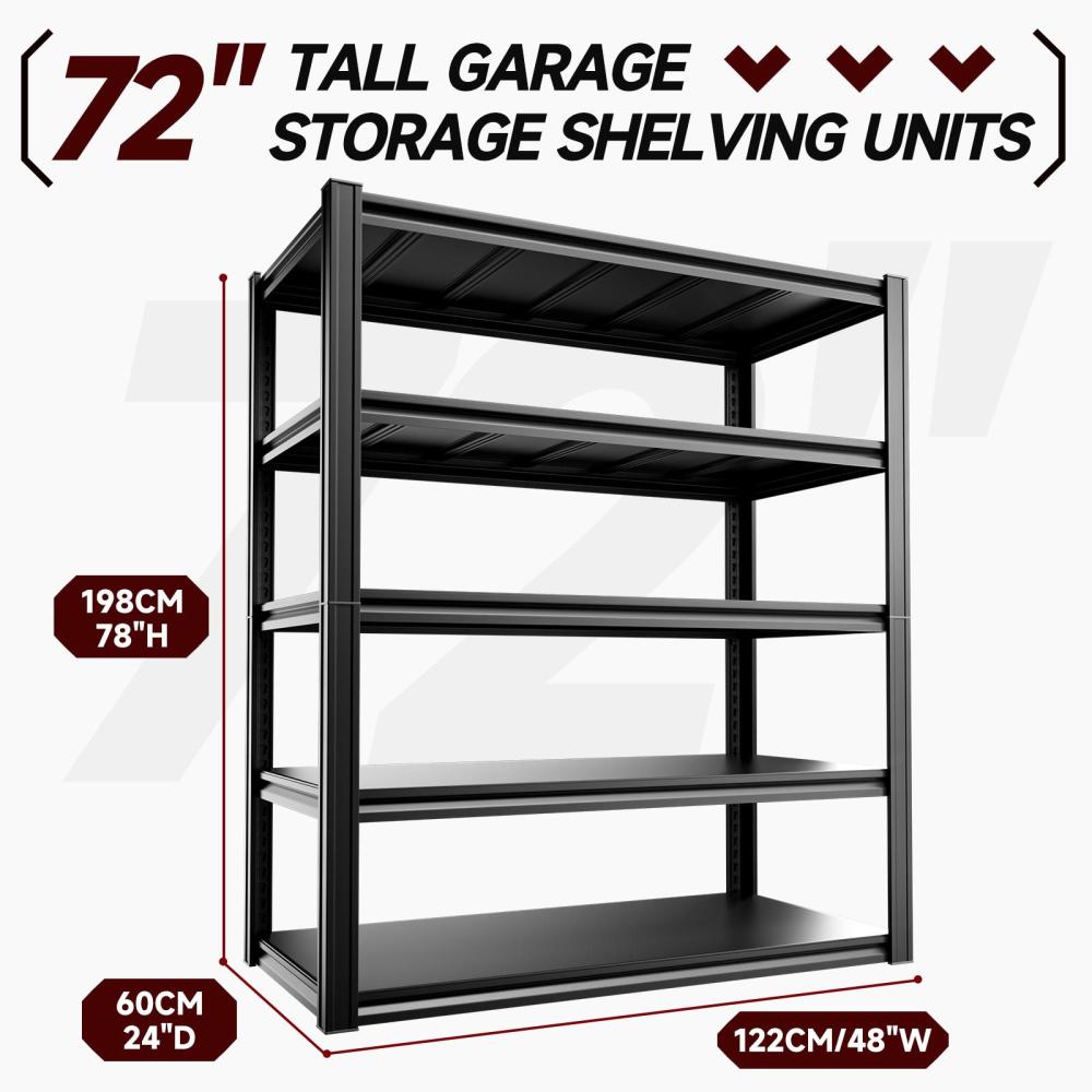 48"W Garage Shelving 3000LBS 5-Tier Adjustable Steel Shelves 48"W x 24"D x 78"H