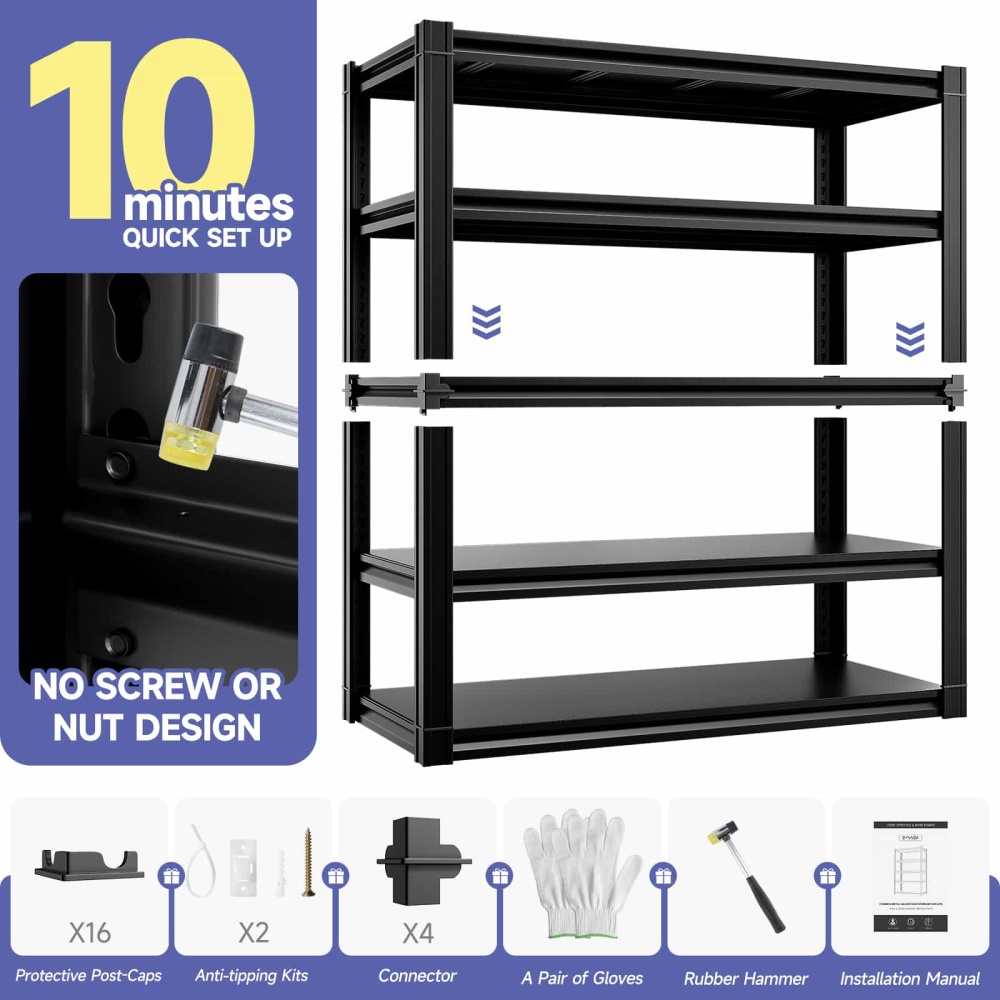 48"W Garage Steel Rack 2500LBS 5-Tier Adjustable Shelving 48"W x 18"D x 72"H