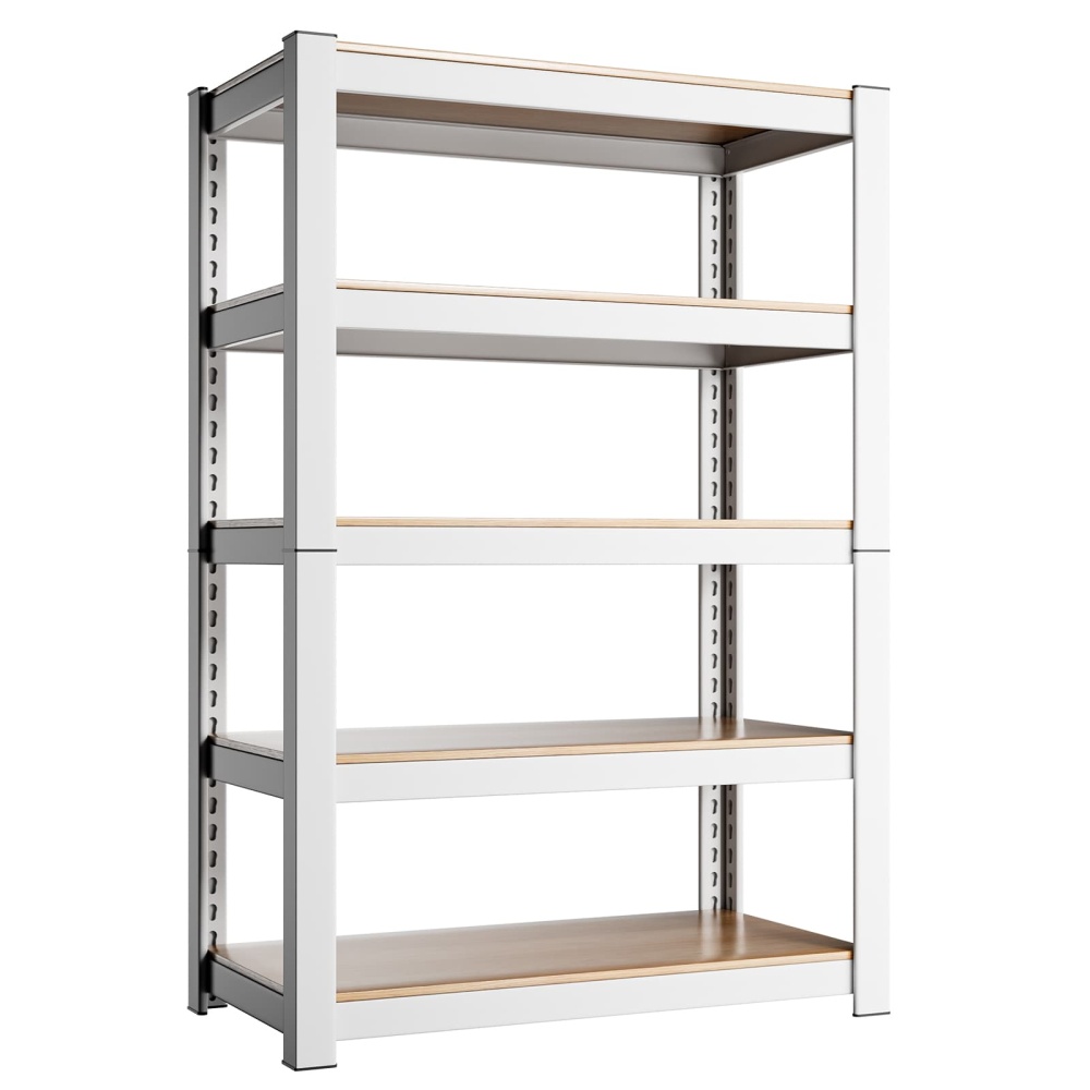 28"W 5-Tier White Pantry Storage Shelves, 28"W x 12"D x 60"H 1800LBS Adjustable Metal Shelves For Kitchen/Laundry Room