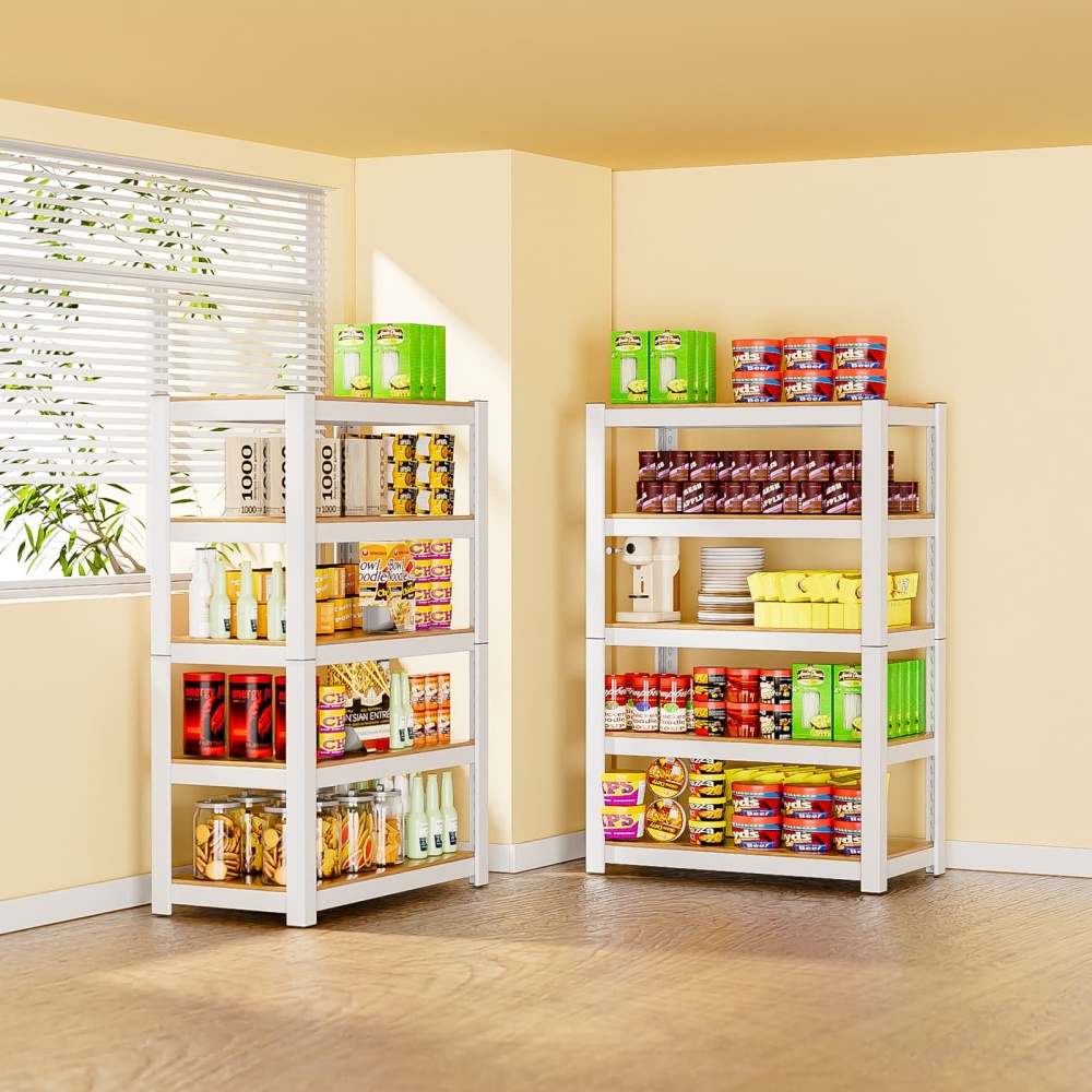 28"W 5-Tier White Pantry Storage Shelves, 28"W x 12"D x 60"H 1800LBS Adjustable Metal Shelves For Kitchen/Laundry Room