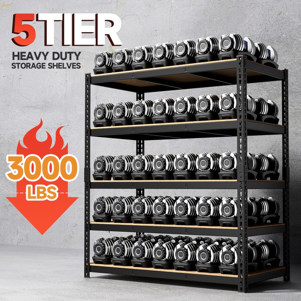 48"W 5-Tier Metal Shelving, 48"W x 24"D x 71"H Storage Shelves, 3000LBS Heavy Duty Adjustable Shelving Units