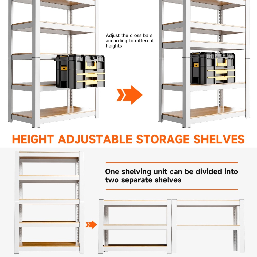 28"W 5-Tier White Pantry Storage Shelves, 28"W x 12"D x 60"H 1800LBS Adjustable Metal Shelves For Kitchen/Laundry Room