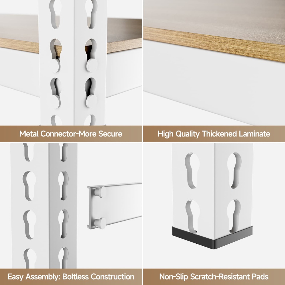 36"W 5-Tier Adjustable White Metal Shelf, 36"W x 16"D x 71"H 2500LBS Pantry Shelving Units For Kitchen, White