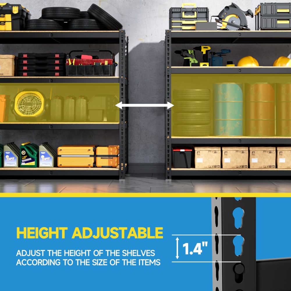 40"W 5-Tier Garage Shelving, 40"W x 20"D x 71"H Garage Storage Shelves, 2500LBS Adjustable Heavy Duty Shelving Units
