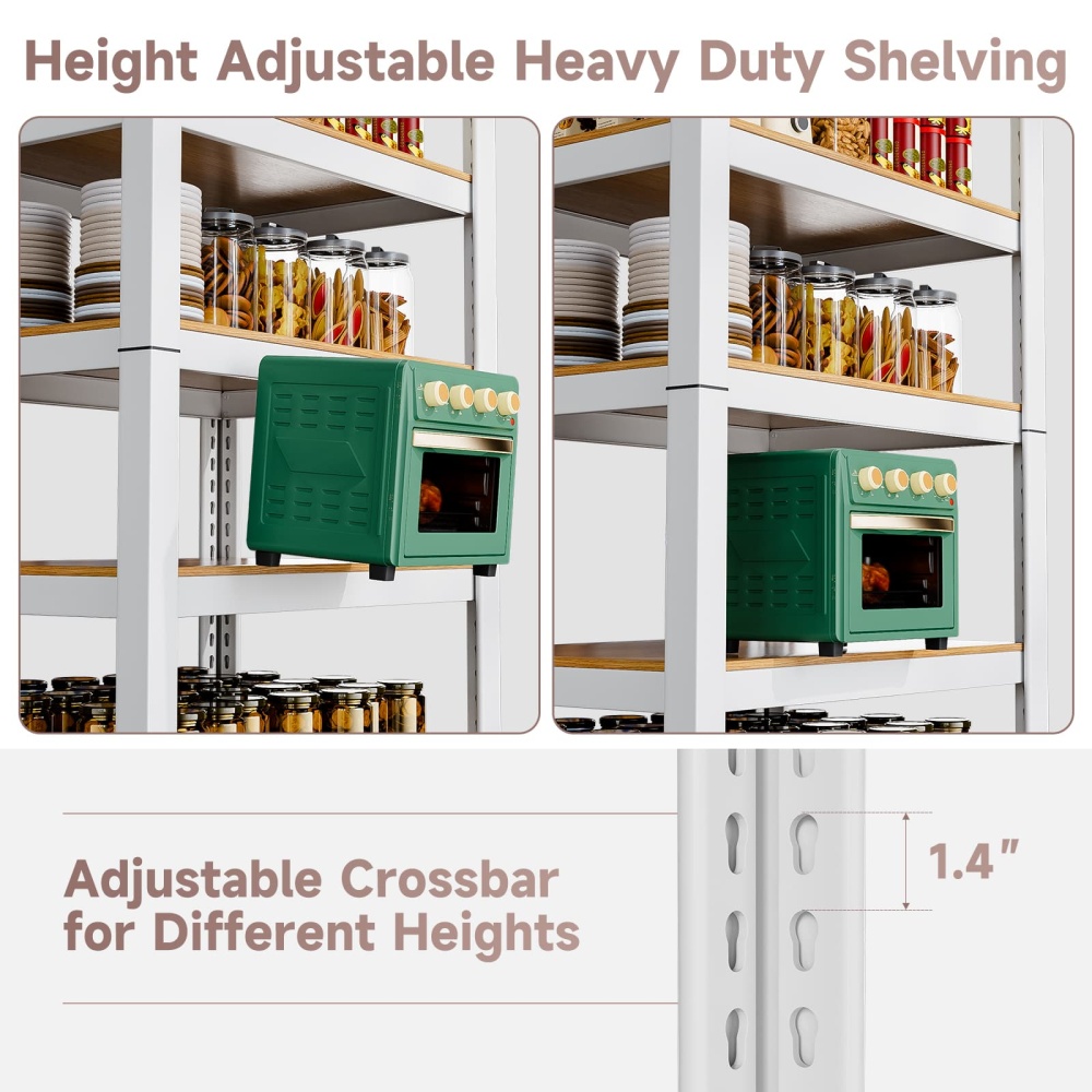 24"W 5-Tier Adjustable Storage Utility Shelves, 24"W x 16"D x 60"H Heavy Duty Metal Shelving for Kitchen/Pantry/Closet, White