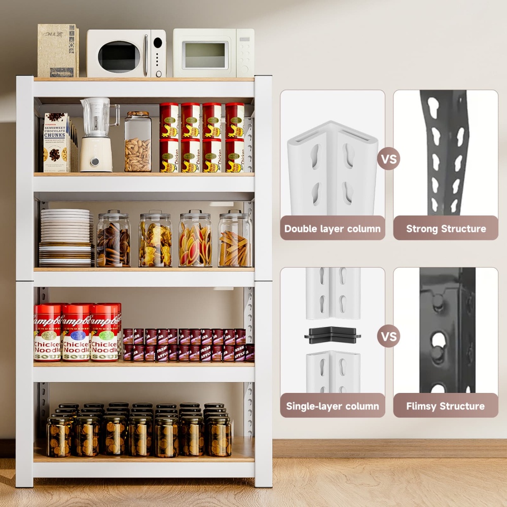 24"W 5-Tier Adjustable Storage Utility Shelves, 24"W x 16"D x 60"H Heavy Duty Metal Shelving for Kitchen/Pantry/Closet, White