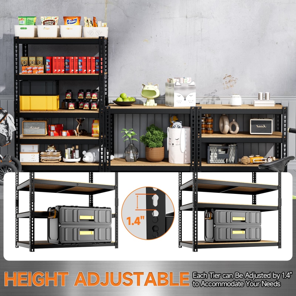27.5" W 5-Tier Utility Shelving Unit, 27.5"W x 12"D x 60"H Adjustable Metal Shelves for Garage/Pantry Storage