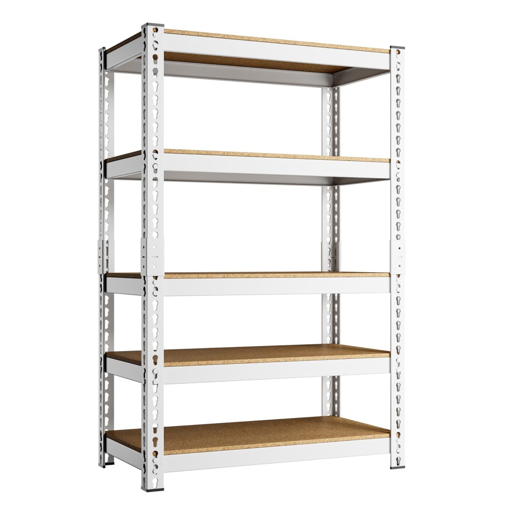 27.5" W 5-Tier Pantry Adjustable Metal Shelving, 27.5"W x 12"D x 60"H Shelves for Pantry/Outdoor/Garage Storage, White