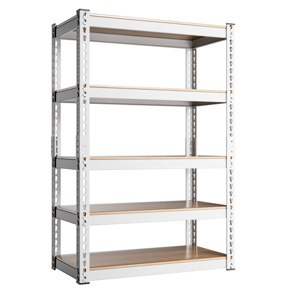 28"W 5-Tier White Pantry Shelves, 28"W x 12"D x 60"H 2000LBS Adjustable Heavy Duty Storage Utility Shelves For Basement