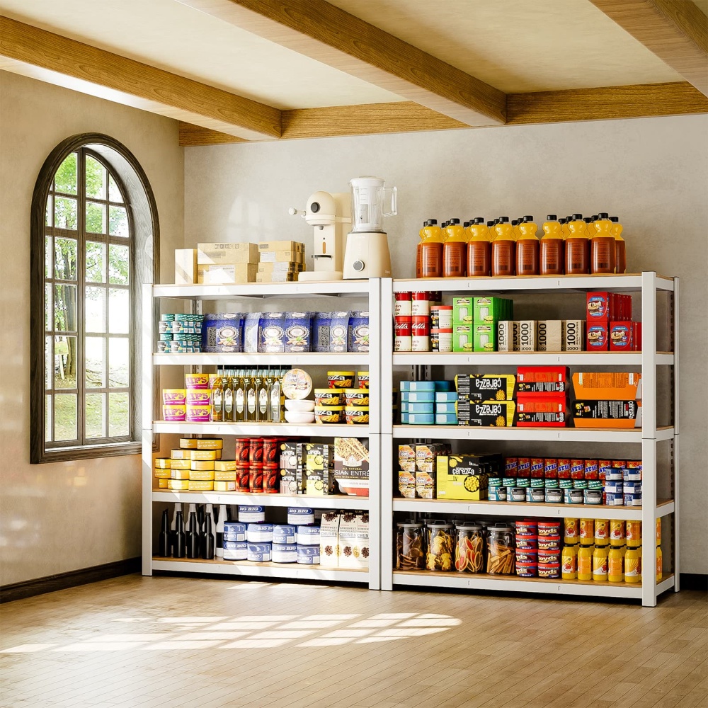 48"W 5-Tier White Storage Shelves, 48"W x 16"D x 71"H 2500LBS Shelves For Garage/Office/Pantry/Basement/Warehouse
