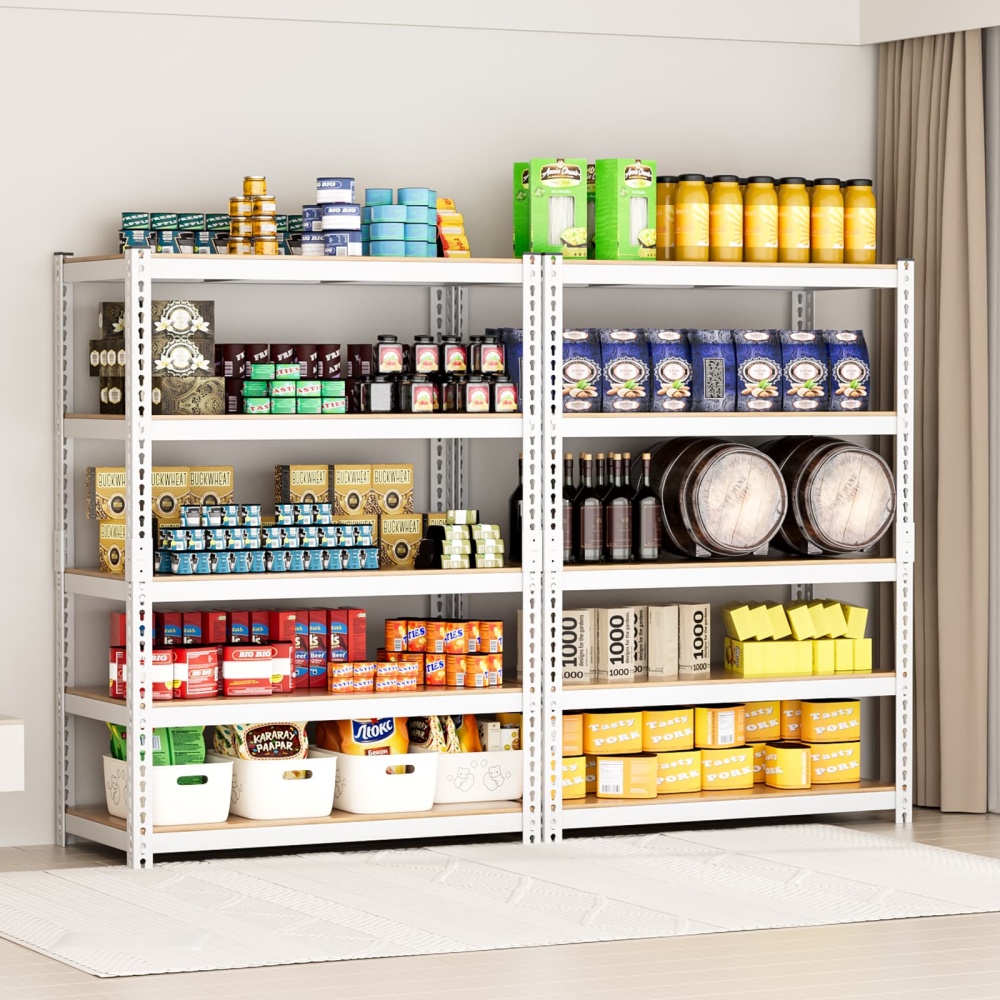 36"W 5-Tier Adjustable White Metal Shelf, 36"W x 16"D x 71"H 2500LBS Pantry Shelving Units For Kitchen, White