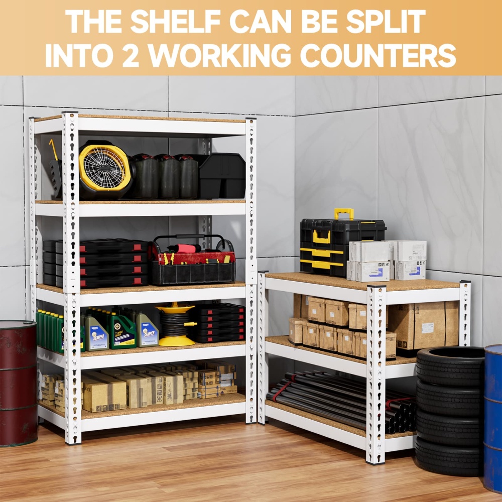 27.5" W 5-Tier Pantry Adjustable Metal Shelving, 27.5"W x 12"D x 60"H Shelves for Pantry/Outdoor/Garage Storage, White