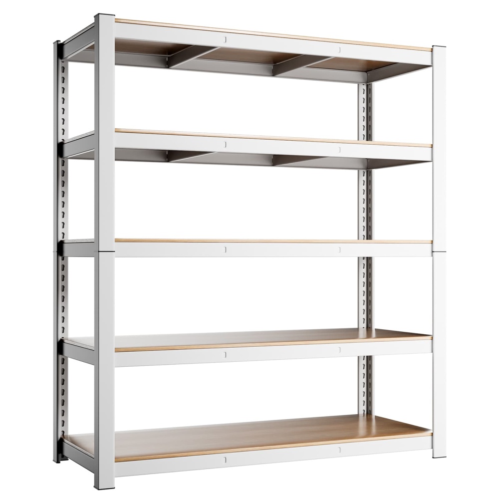 48"W 5-Tier White Storage Shelves, 48"W x 16"D x 71"H 2500LBS Shelves For Garage/Office/Pantry/Basement/Warehouse