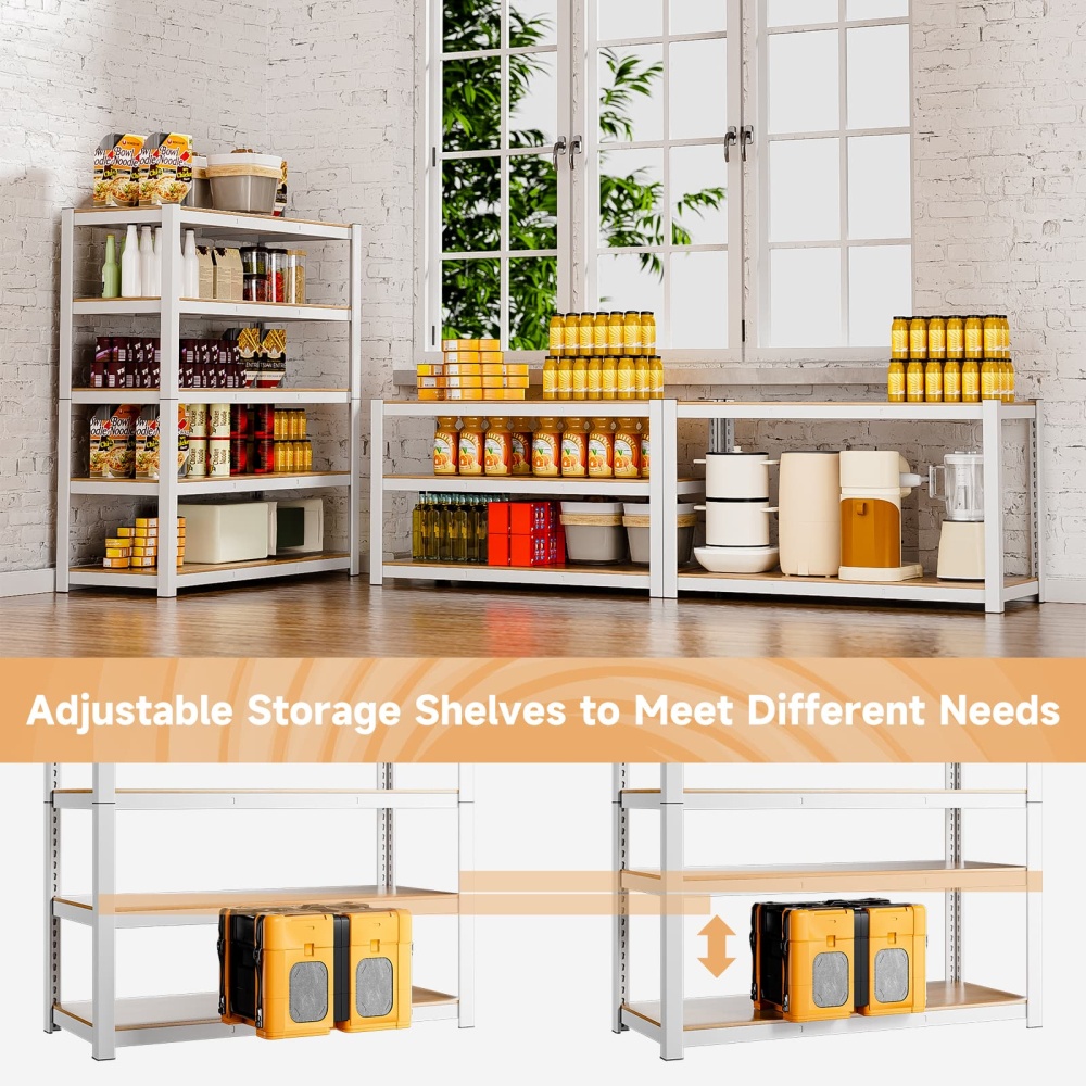 48"W 5-Tier White Storage Shelves, 48"W x 16"D x 71"H 2500LBS Shelves For Garage/Office/Pantry/Basement/Warehouse