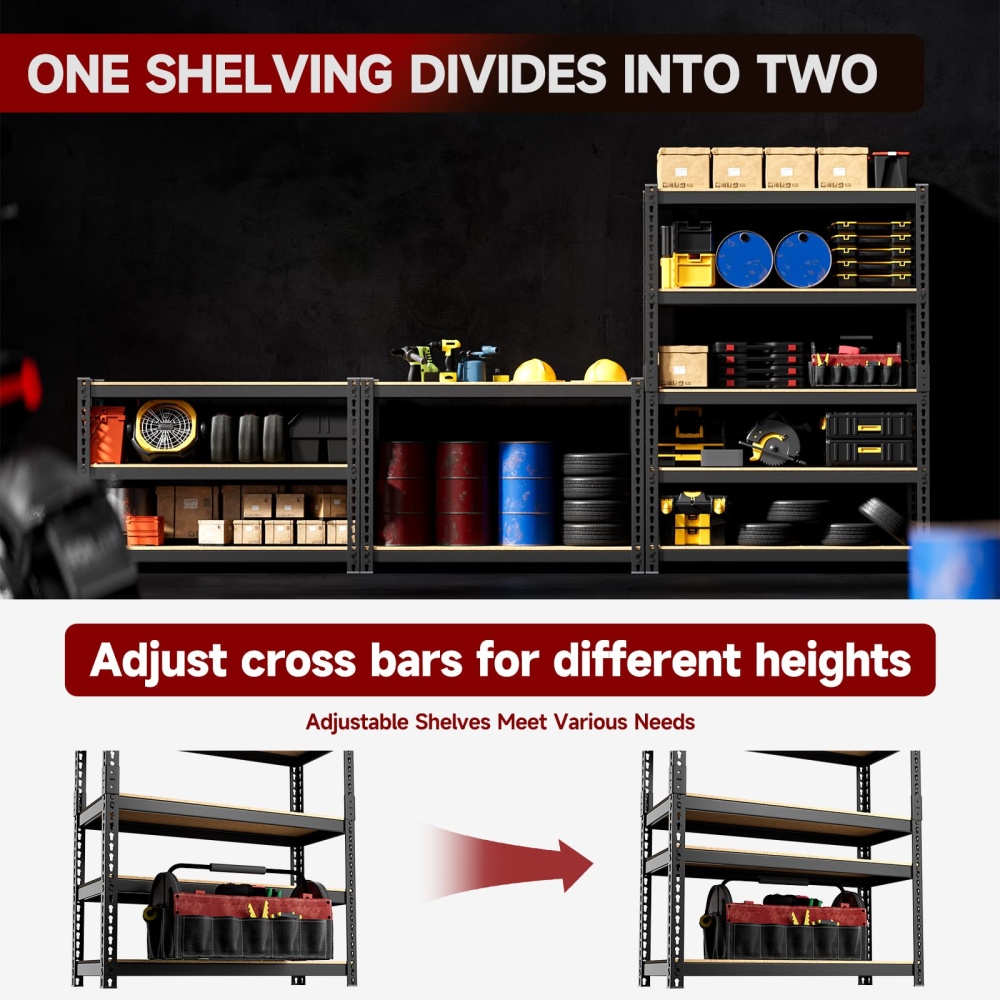 35"W 5-Tier Adjustable Metal Garage Shelves, 35"W x 12"D x 71"H Heavy-Duty Steel Shelving Units for Pantry Kitchen 2000LBS