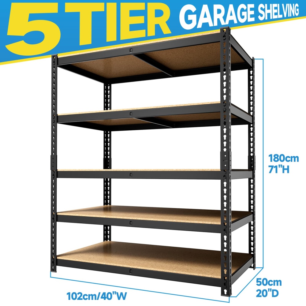 40"W 5-Tier Garage Shelving, 40"W x 20"D x 71"H Garage Storage Shelves, 2500LBS Adjustable Heavy Duty Shelving Units