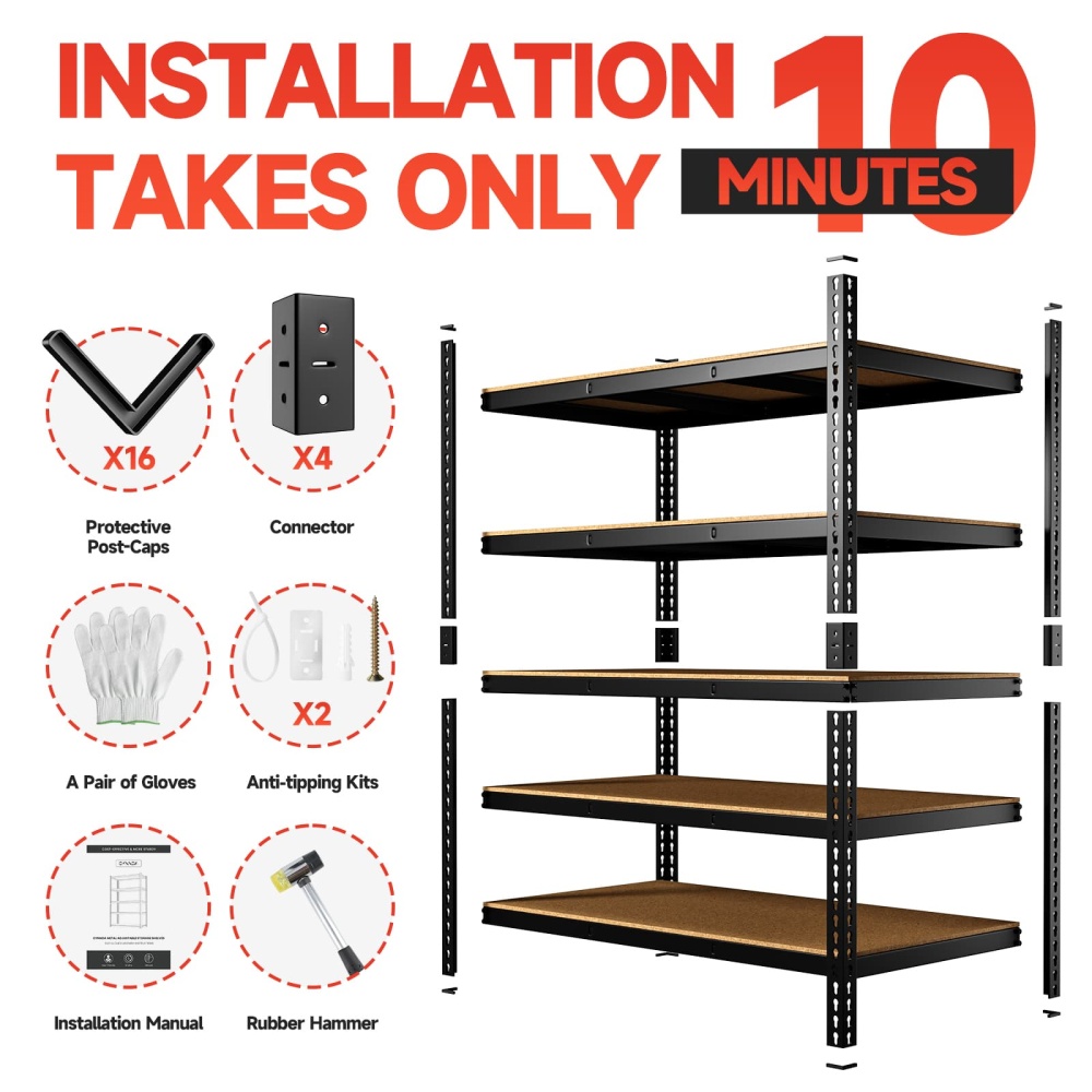 48"W 5-Tier Metal Shelving, 48"W x 24"D x 71"H Storage Shelves, 3000LBS Heavy Duty Adjustable Shelving Units