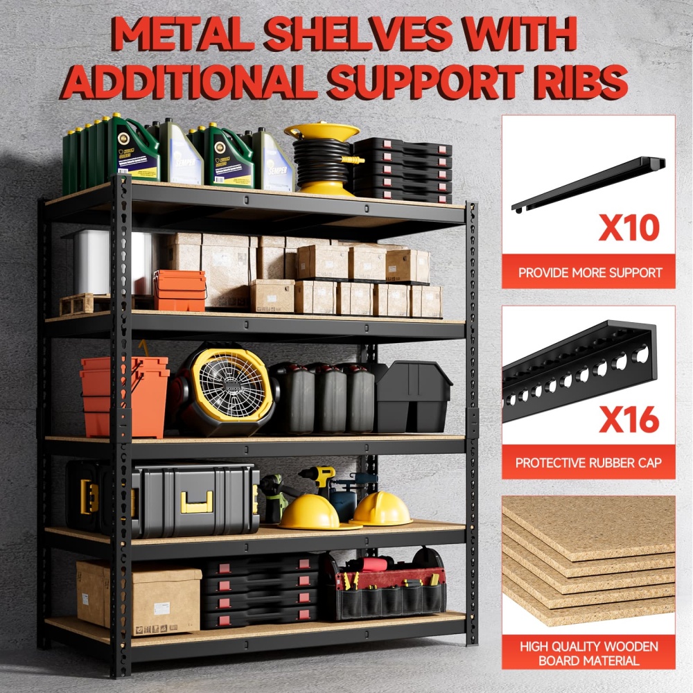 48"W 5-Tier Metal Shelving, 48"W x 24"D x 71"H Storage Shelves, 3000LBS Heavy Duty Adjustable Shelving Units