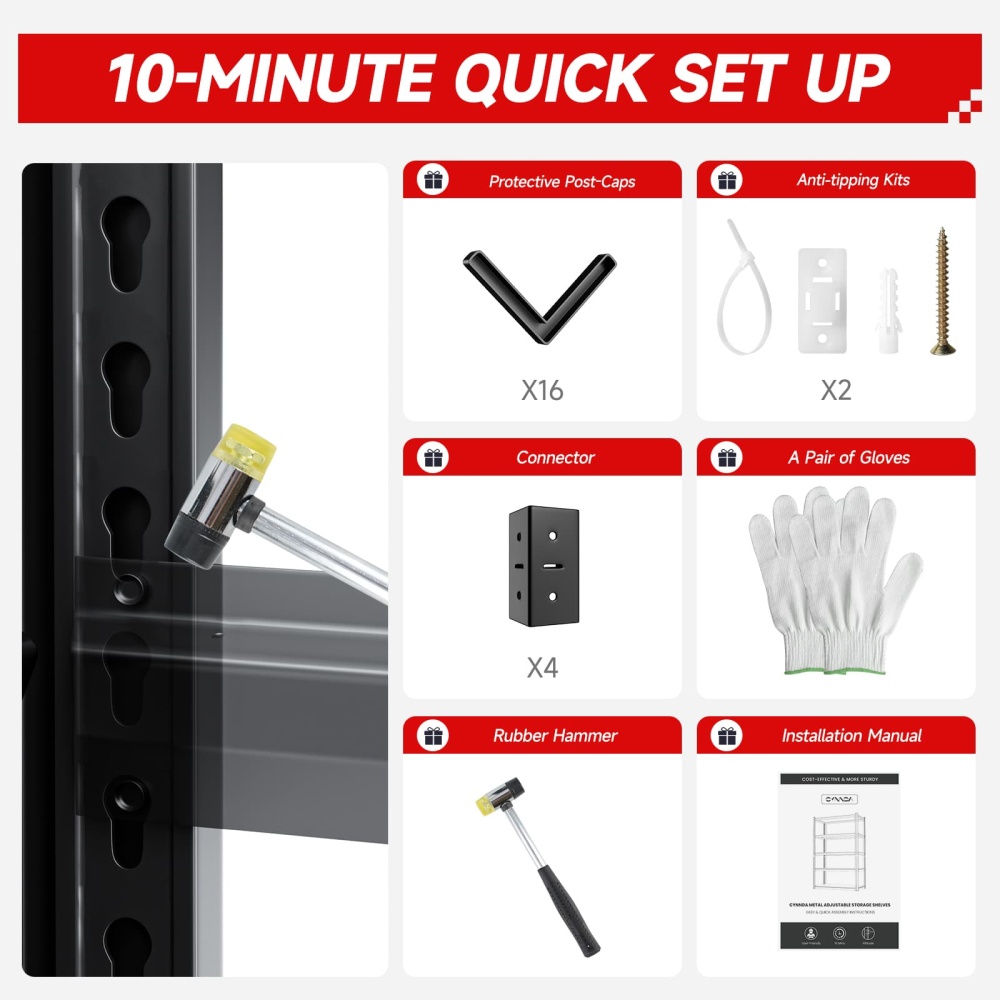 48"W 5-Tier Garage Storage Shelves, 48" W x 18" D x 71" H Heavy Duty Adjustable Garage Shelving, 2500LBS Capacity