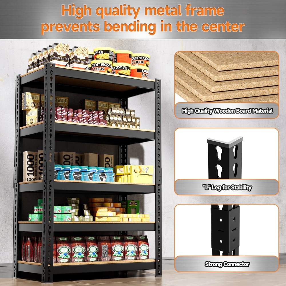 27.5" W 5-Tier Utility Shelving Unit, 27.5"W x 12"D x 60"H Adjustable Metal Shelves for Garage/Pantry Storage