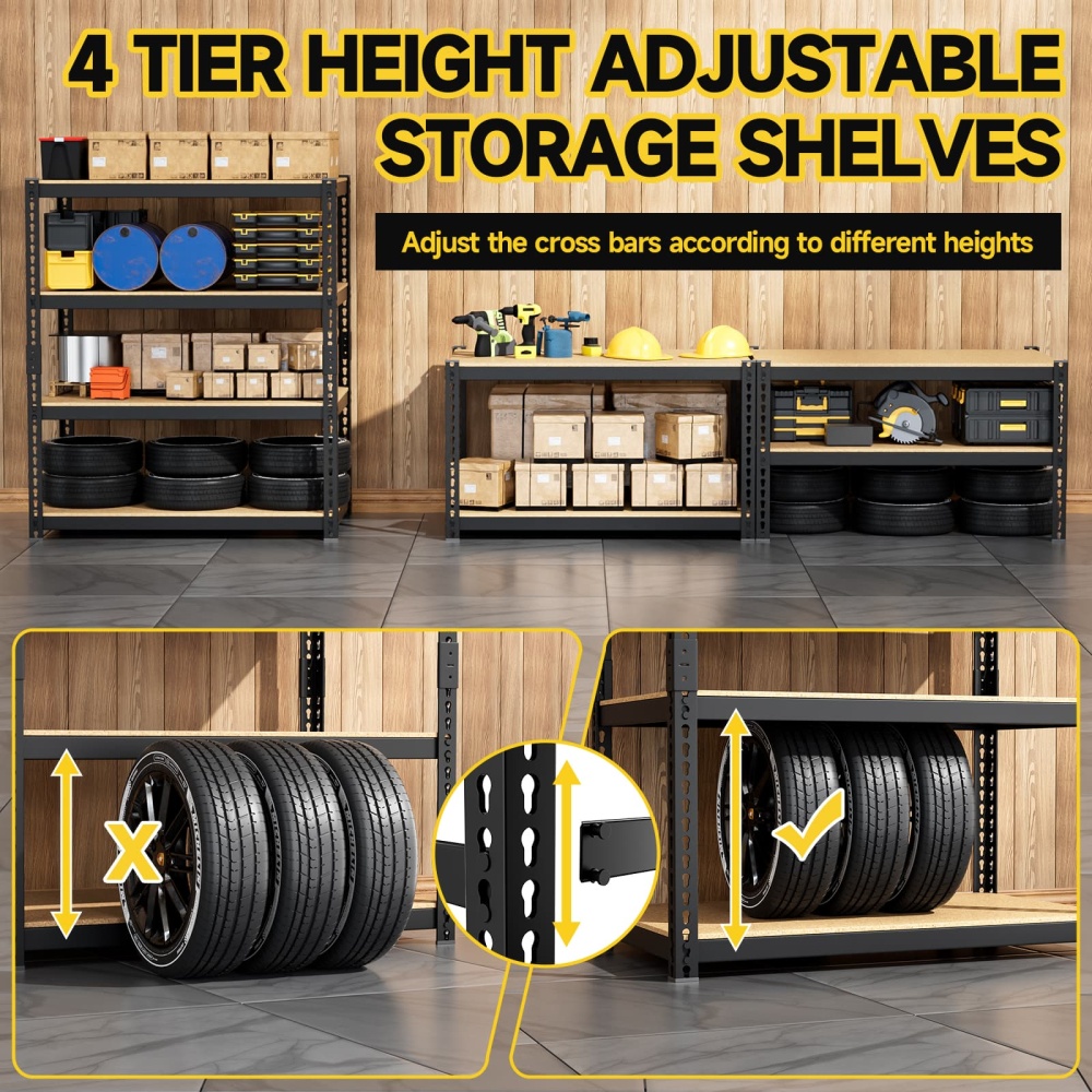 4-Tier Metal Shelving, 36"W x 18"D x 60"H Adjustable Steel Shelving Units, 1800LBS Garage Storage Shelves