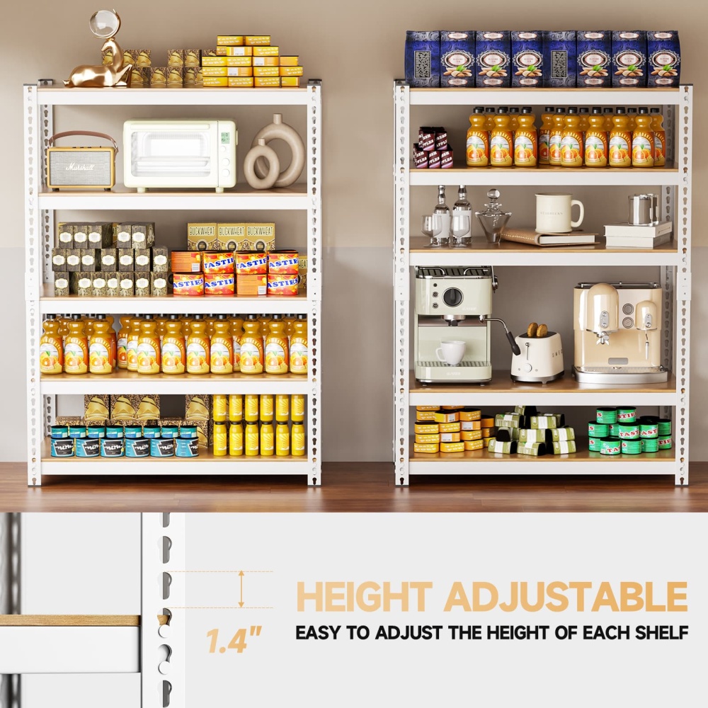 27.5" W 5-Tier Pantry Adjustable Metal Shelving, 27.5"W x 12"D x 60"H Shelves for Pantry/Outdoor/Garage Storage, White