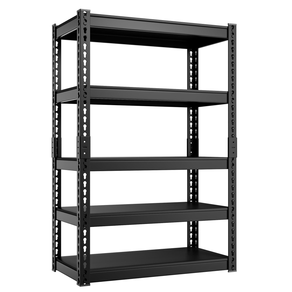 28"W 5-Tier Metal Shelf Garage Steel Shelves 28"W x 12"D x 60"H Adjustable Heavy Duty Shelves for Basement Kitchen, Black