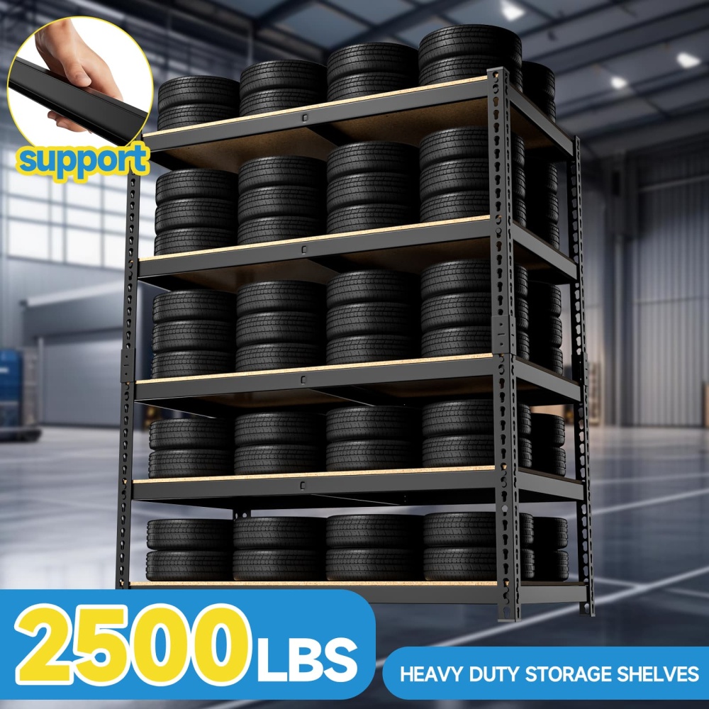 40"W 5-Tier Garage Shelving, 40"W x 20"D x 71"H Garage Storage Shelves, 2500LBS Adjustable Heavy Duty Shelving Units