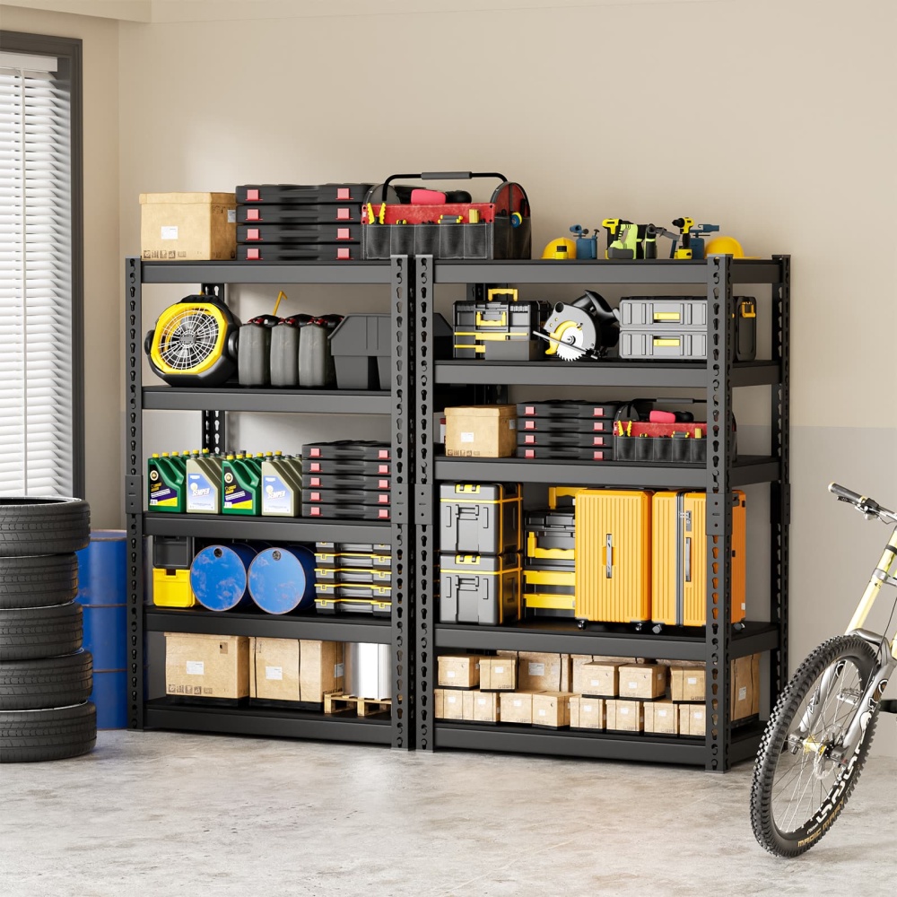 28"W 5-Tier Metal Shelf Garage Steel Shelves 28"W x 12"D x 60"H Adjustable Heavy Duty Shelves for Basement Kitchen, Black