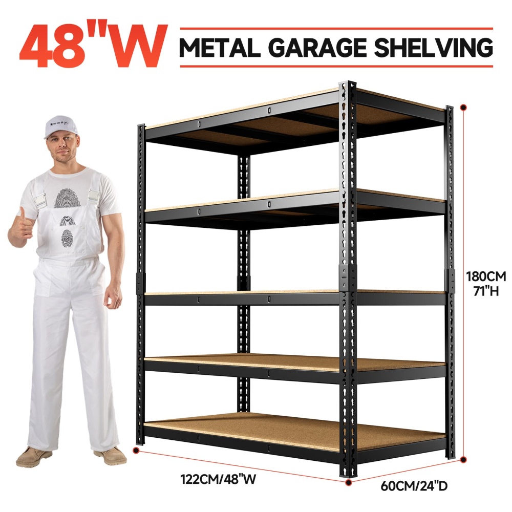 48"W 5-Tier Metal Shelving, 48"W x 24"D x 71"H Storage Shelves, 3000LBS Heavy Duty Adjustable Shelving Units