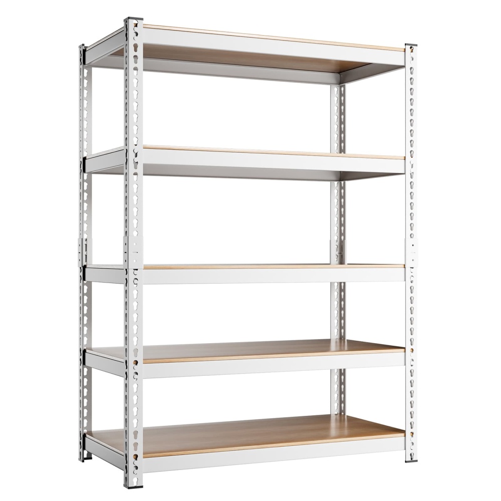 36"W 5-Tier Adjustable White Metal Shelf, 36"W x 16"D x 71"H 2500LBS Pantry Shelving Units For Kitchen, White