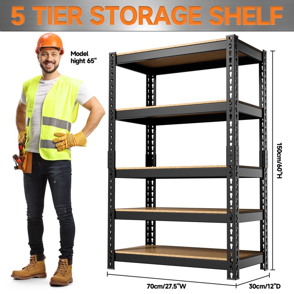 27.5" W 5-Tier Utility Shelving Unit, 27.5"W x 12"D x 60"H Adjustable Metal Shelves for Garage/Pantry Storage