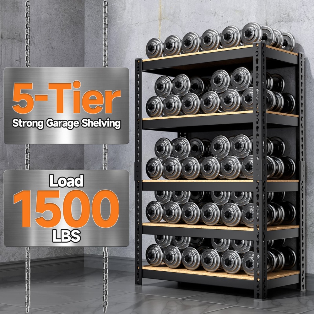 27.5" W 5-Tier Utility Shelving Unit, 27.5"W x 12"D x 60"H Adjustable Metal Shelves for Garage/Pantry Storage