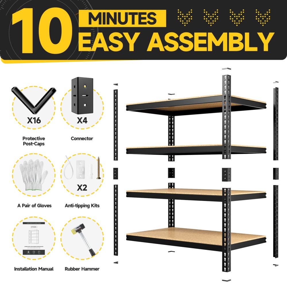 4-Tier Metal Shelving, 36"W x 18"D x 60"H Adjustable Steel Shelving Units, 1800LBS Garage Storage Shelves